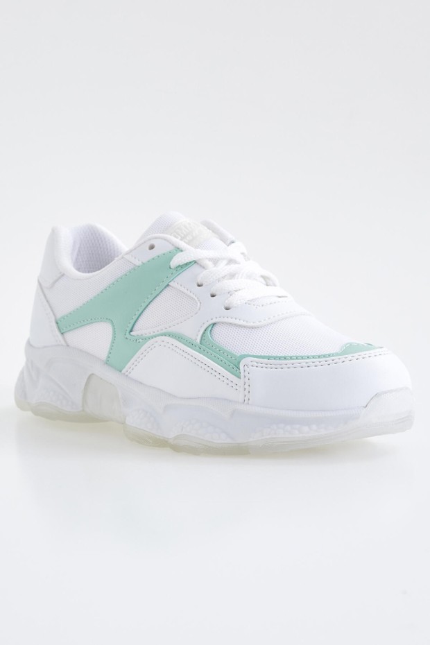 Tommy Life Beyaz - Mint Yeşil Bağcıklı Yüksek Taban Günlük Kadın Spor Ayakkabı - 89072. 3