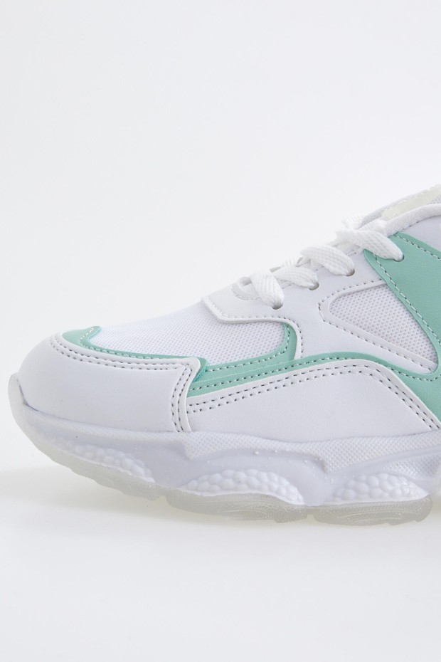 Tommy Life Beyaz - Mint Yeşil Bağcıklı Yüksek Taban Günlük Kadın Spor Ayakkabı - 89072. 4
