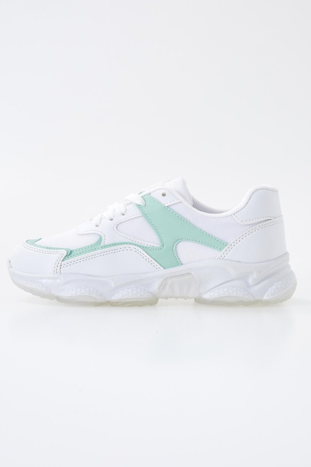 Tommy Life Beyaz - Mint Yeşil Bağcıklı Yüksek Taban Günlük Kadın Spor Ayakkabı - 89072. 6