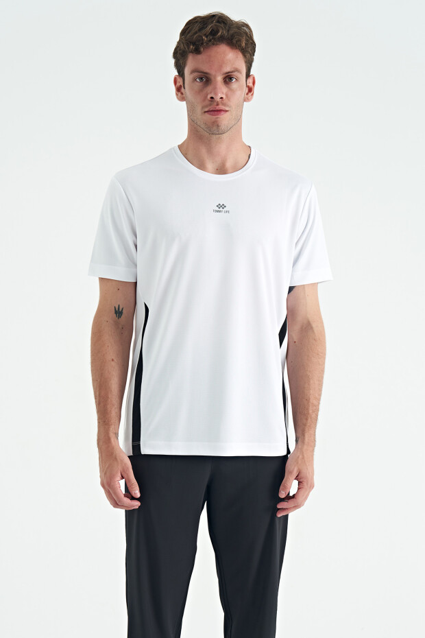 Beyaz O Yaka Standart Kalıp Biyeli Aktif Spor Erkek T-Shirt - 88254