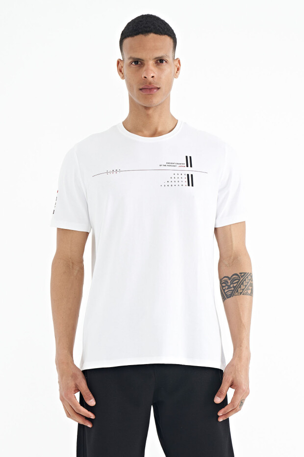 Beyaz Ön Ve Kol Baskı Detaylı Standart Form O Yaka Erkek T-shirt - 88213