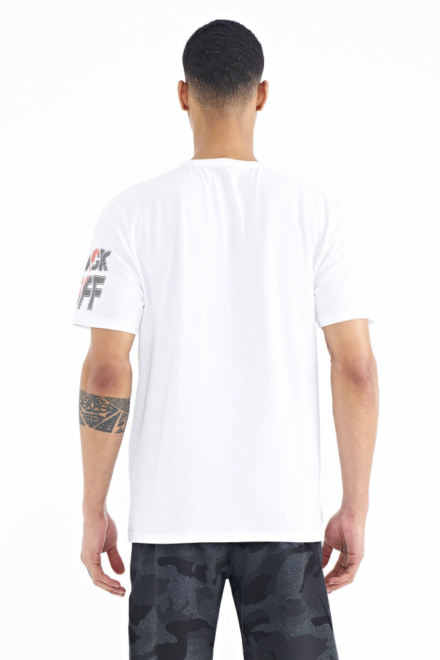 Beyaz Ön ve Tek Kol Baskı Detaylı O Yaka Erkek T-shirt - 88176