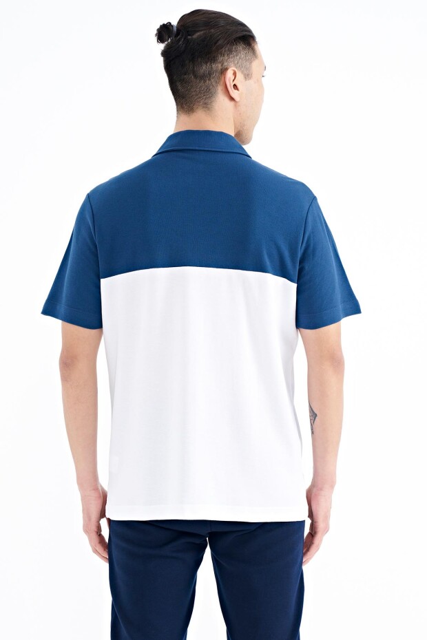 Beyaz Renk Geçişli Polo Yaka Standart Kalıp Erkek T-shirt - 88238