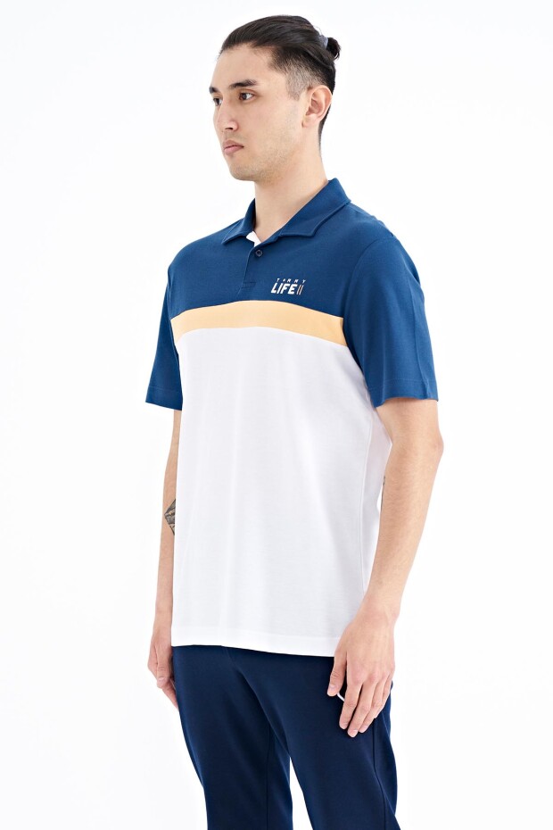 Beyaz Renk Geçişli Polo Yaka Standart Kalıp Erkek T-shirt - 88238