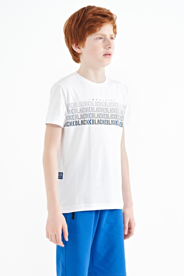 Beyaz Yazı Baskılı O Yaka Standart Kalıp Erkek Çocuk T-Shirt - 11149