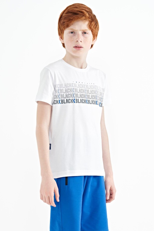 Beyaz Yazı Baskılı O Yaka Standart Kalıp Erkek Çocuk T-Shirt - 11149