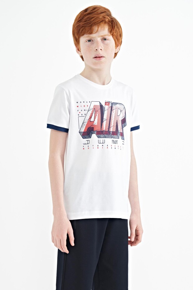 Beyaz Yazı Baskılı Standart Kalıp O Yaka Erkek Çocuk T-Shirt - 11098