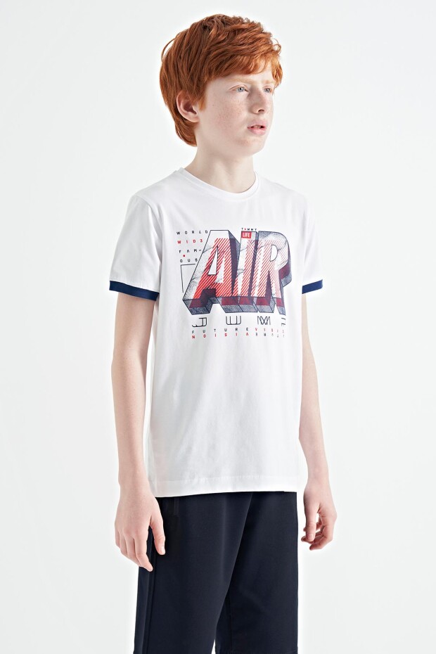 Beyaz Yazı Baskılı Standart Kalıp O Yaka Erkek Çocuk T-Shirt - 11098
