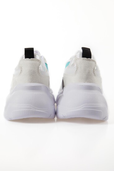 Beyaz Yüksek Tabanlı Bağcıklı Renk Geçişli Suni Deri Kadın Spor Ayakkabı - 89206 - Thumbnail