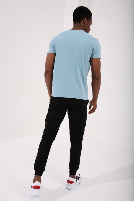 Buz Mavi Basic Kısa Kol Standart Kalıp V Yaka Erkek T-Shirt - 87912 - Thumbnail