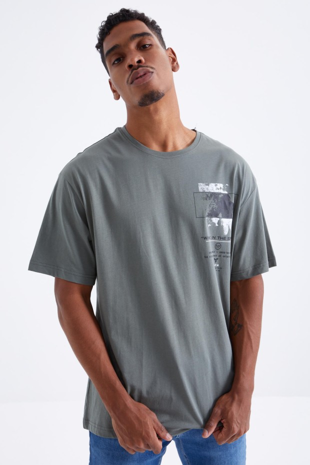 Çağla Baskı Detaylı O Yaka Erkek Oversize T-Shirt - 88099