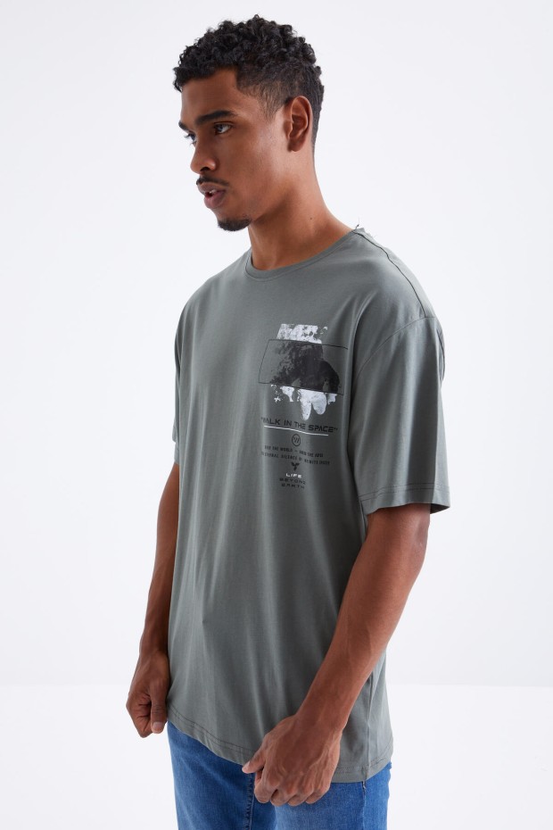 Çağla Baskı Detaylı O Yaka Erkek Oversize T-Shirt - 88099
