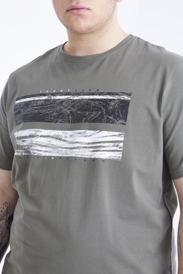 Çağla Baskılı O Yaka Büyük Beden Erkek T-shirt - 88073 - Thumbnail