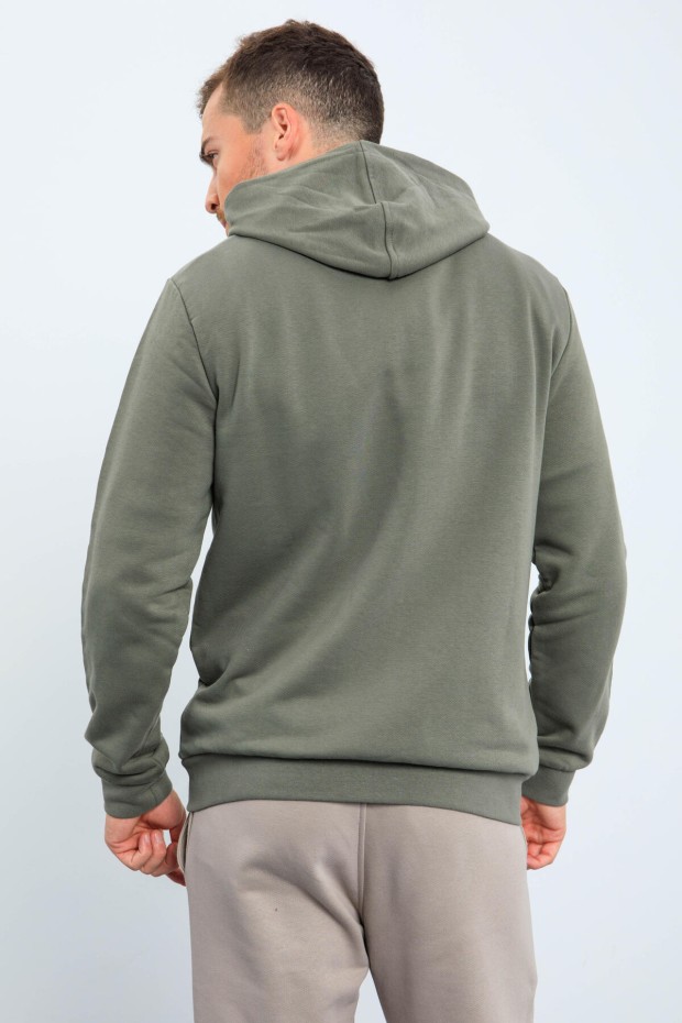 Çağla Basic Kapüşonlu Rahat Form Nakış Detaylı Fermuarlı Erkek Sweatshirt - 88035 - Thumbnail