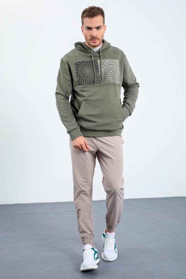 Çağla Desen Baskılı Kapüşonlu Rahat Form Erkek Sweatshirt - 88030