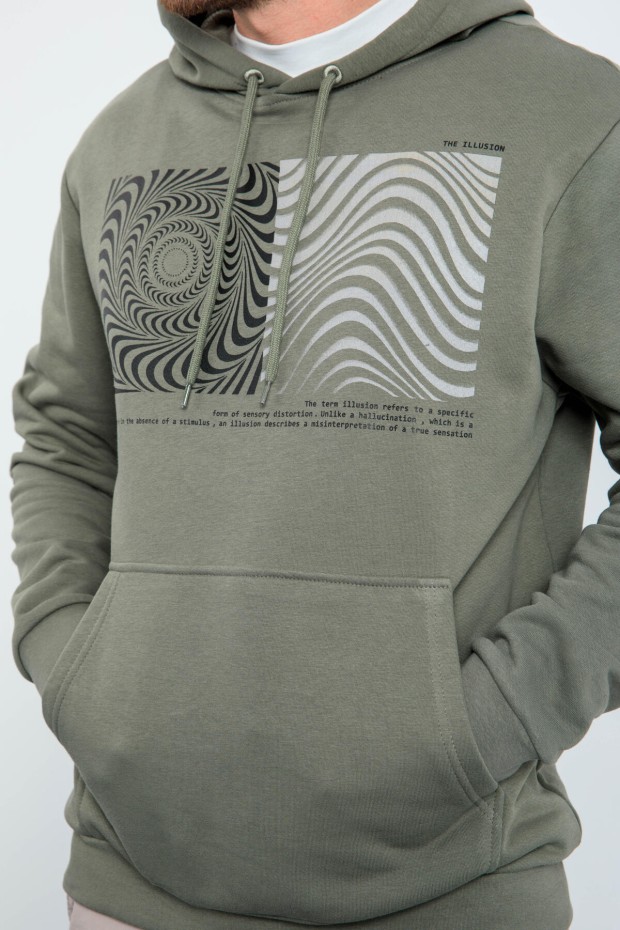Çağla Desen Baskılı Kapüşonlu Rahat Form Erkek Sweatshirt - 88030