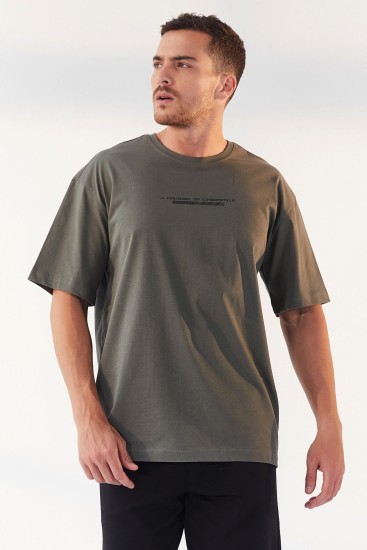 TommyLife - Çağla Yazı Baskılı O Yaka Erkek Oversize T-Shirt - 87984