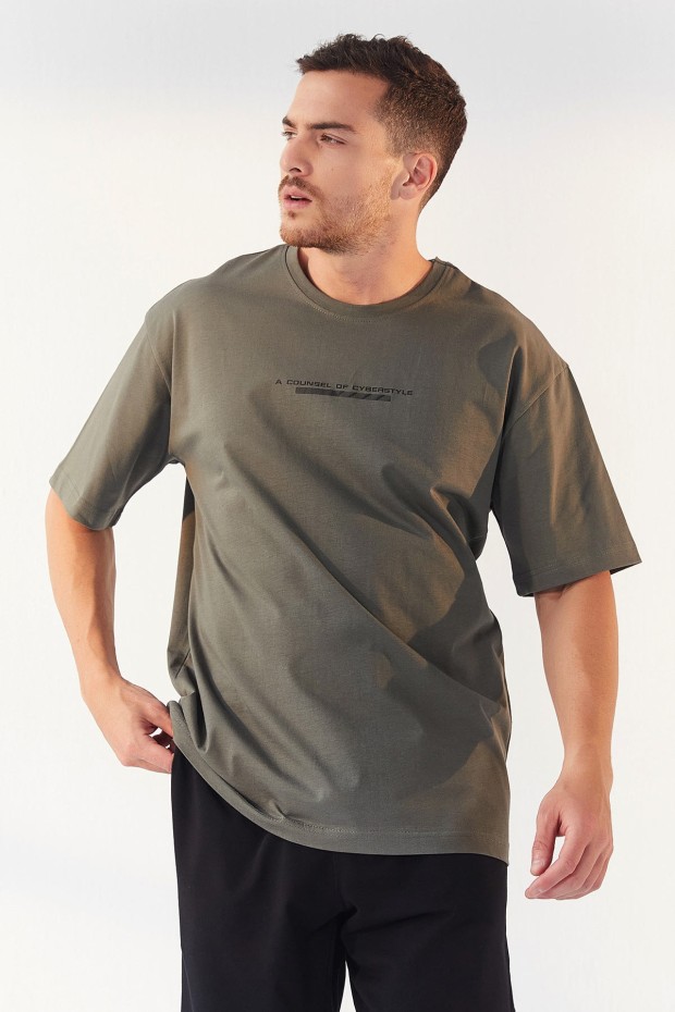 Çağla Yazı Baskılı O Yaka Erkek Oversize T-Shirt - 87984