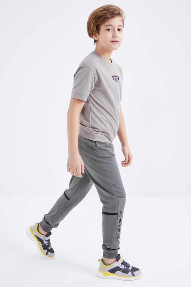 Çağla Yazı Nakışlı Bağcıklı Jogger Erkek Çocuk Eşofman Alt - 10814