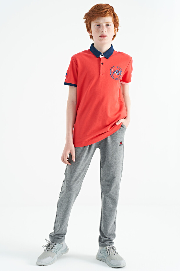 Coral Kol Ucu Renkli Logo Nakışlı Standart Kalıp Polo Yaka Erkek Çocuk T-Shirt - 11138