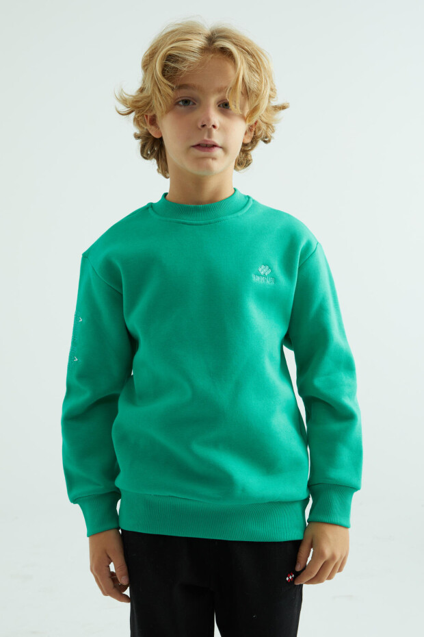 Deniz Yeşili Basic O Yaka Standart Kalıp Erkek Çocuk Sweatshirt - 10990