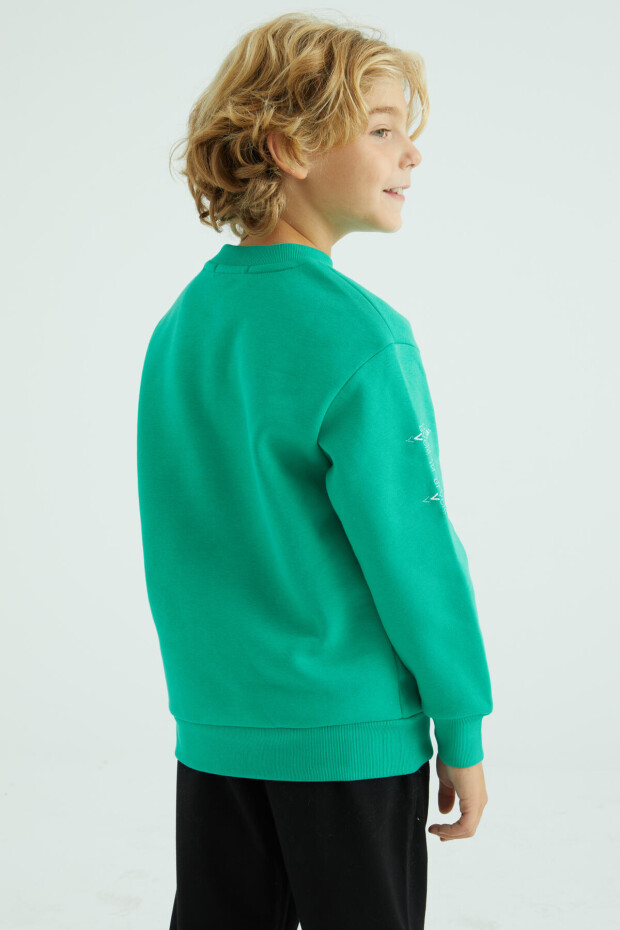 Deniz Yeşili Basic O Yaka Standart Kalıp Erkek Çocuk Sweatshirt - 10990