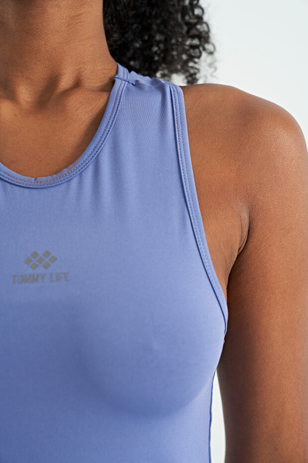 Tommy Life Eflatun Yırtmaç Detaylı O Yaka Sıfır Kollu Standart Kalıp Kadın Spor Atlet - 97256. 4