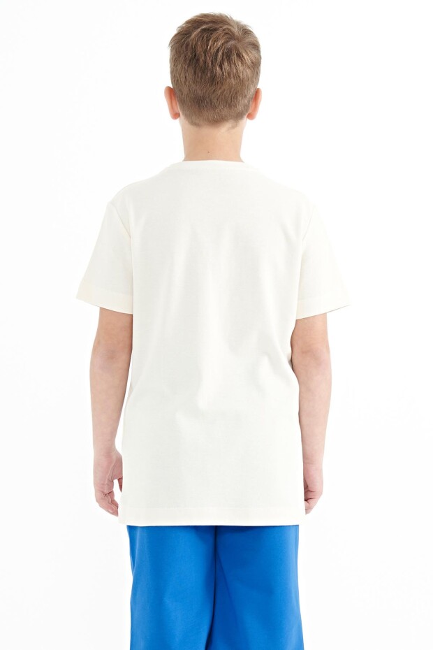 Ekru Baskı Detaylı O Yaka Standart Kalıp Erkek Çocuk T-Shirt - 11117
