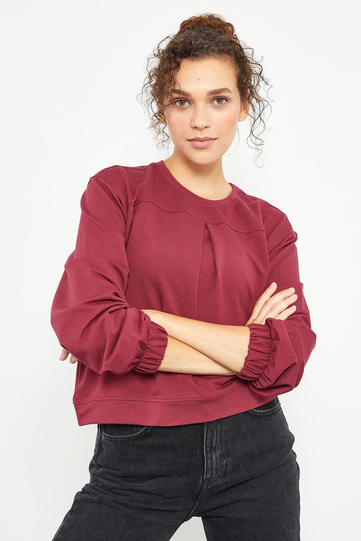 Erguvan Pensli O Yaka Kadın Oversize Sweatshirt - 97165