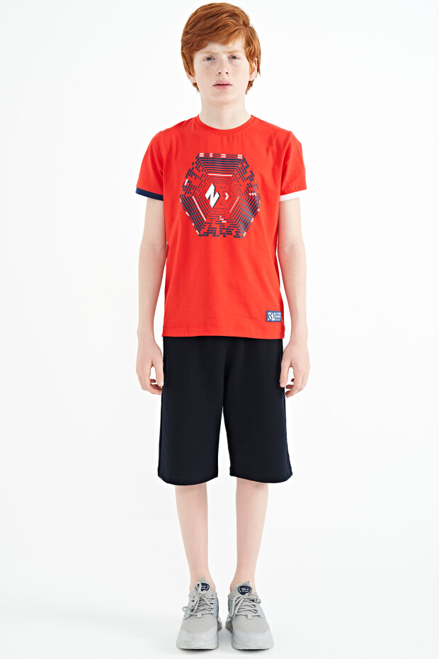 Fiesta Kol Ucu Renkli Detaylı Baskılı Standart Kalıp Erkek Çocuk T-Shirt - 11156