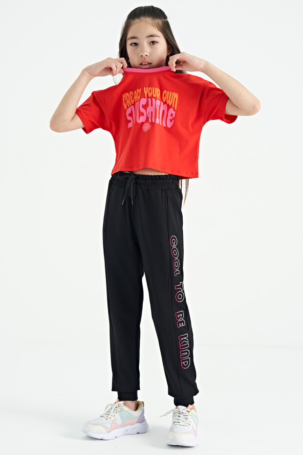 Fiesta Renkli Yazı Baskılı O Yaka Oversize Kısa Kollu Kız Çocuk T-Shirt - 75111