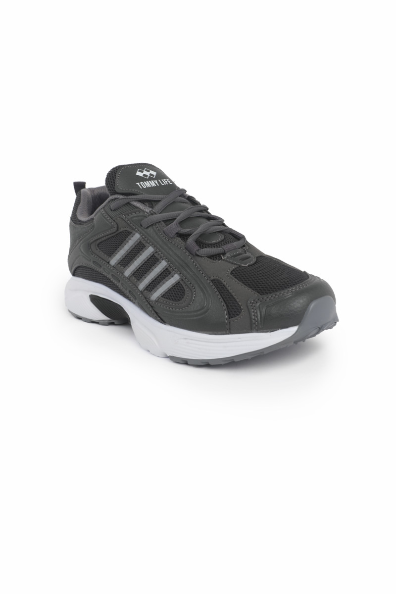 Füme-Siyah Erkek Şerit Detaylı Bağcıklı Yüksek Taban Spor Ayakkabı - 89045
