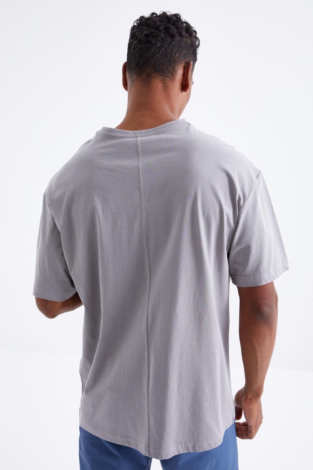 Gri Büyük Baskılı O Yaka Erkek Oversize T-Shirt - 88095