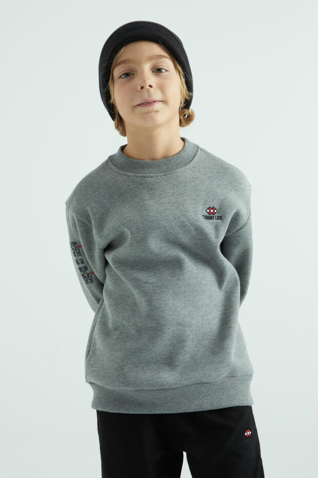 Gri Melanj Basic O Yaka Standart Kalıp Erkek Çocuk Sweatshirt - 10990