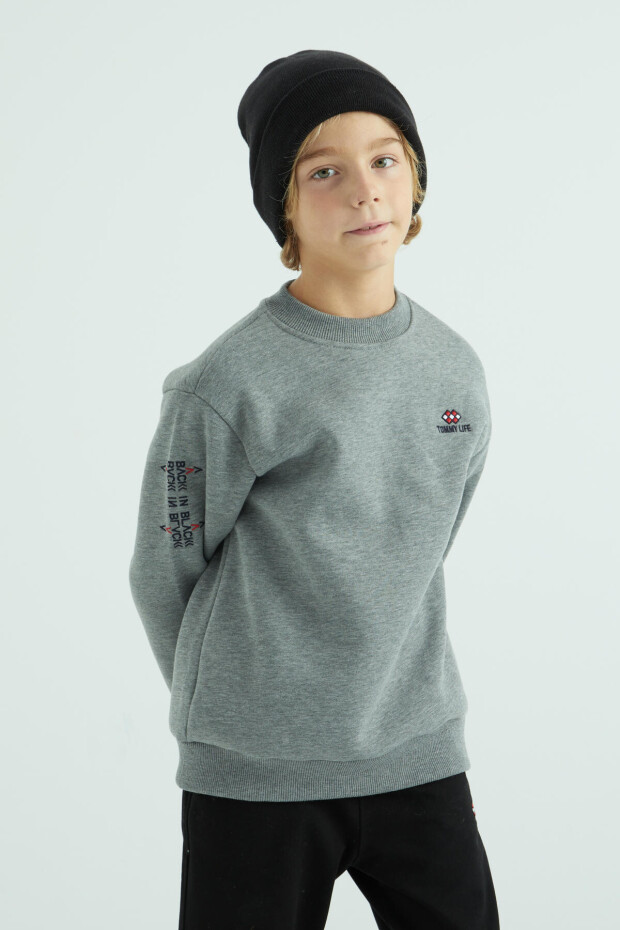 Gri Melanj Basic O Yaka Standart Kalıp Erkek Çocuk Sweatshirt - 10990