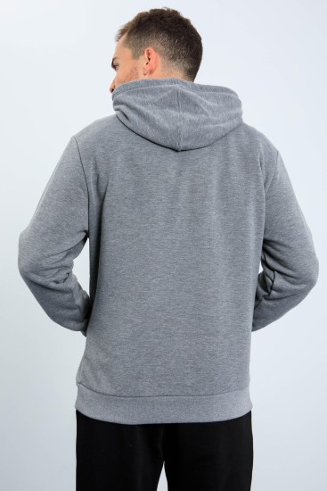 Gri Melanj Desen Baskılı Kapüşonlu Rahat Form Erkek Sweatshirt - 88030 - Thumbnail