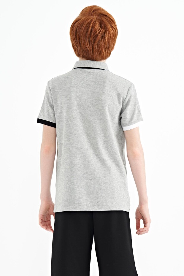 Gri Melanj Logo Nakışlı Standart Kalıp Polo Yaka Erkek Çocuk T-Shirt - 11083