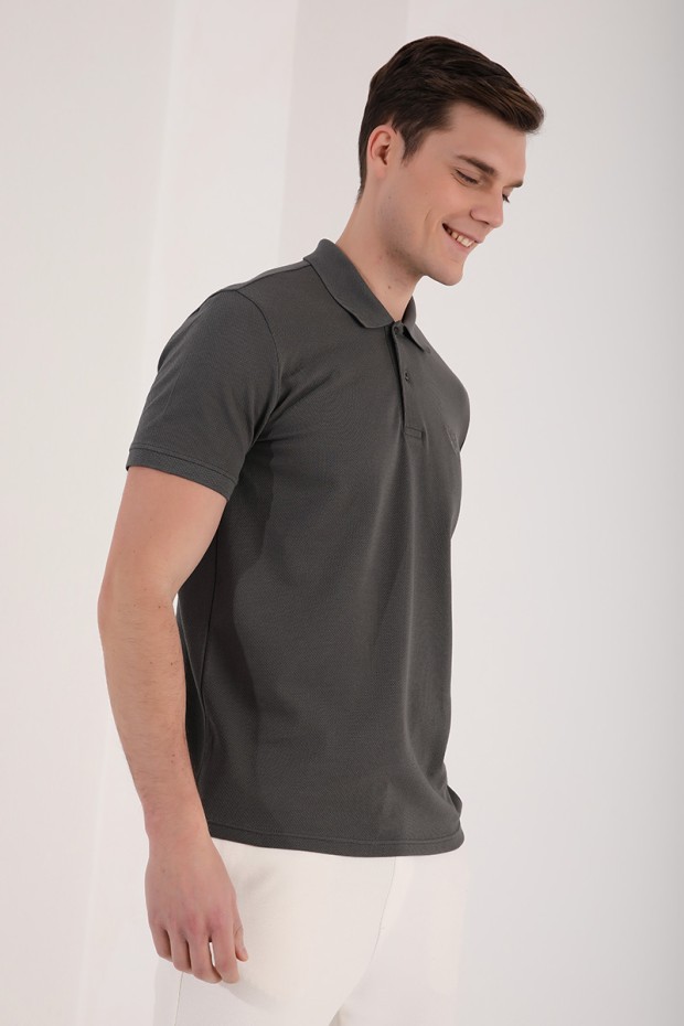 Haki Klasik Black Yazı Nakışlı Standart Kalıp Polo Yaka Erkek T-Shirt - 87760 - Thumbnail