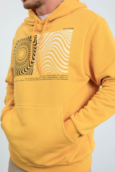 Hardal Desen Baskılı Kapüşonlu Rahat Form Erkek Sweatshirt - 88030 - Thumbnail