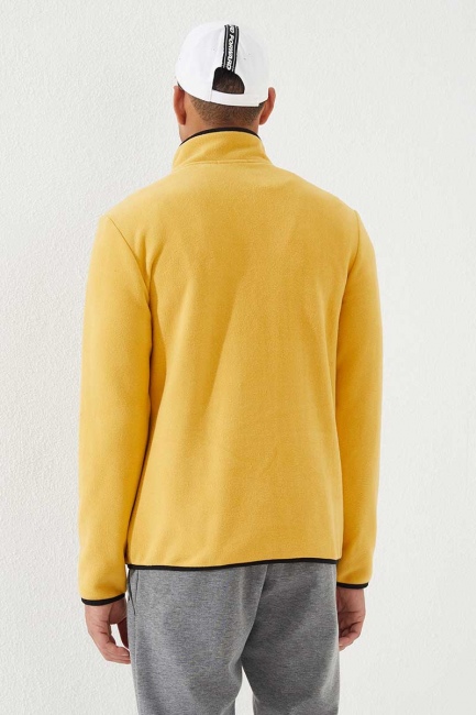 Hardal Yarım Fermuarlı Sweatshirt Slim Fit Dik Yaka Erkek Polar - 87891 - Thumbnail