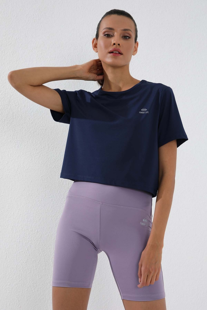 İndigo Basic Kısa Kol Standart Kalıp O Yaka Kadın Crop Top T-Shirt - 97143 - Thumbnail