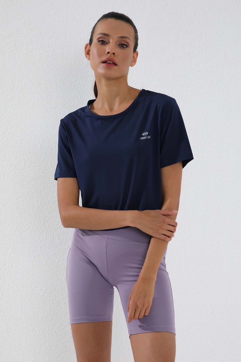İndigo Basic Kısa Kol Standart Kalıp O Yaka Kadın Crop Top T-Shirt - 97143 - Thumbnail