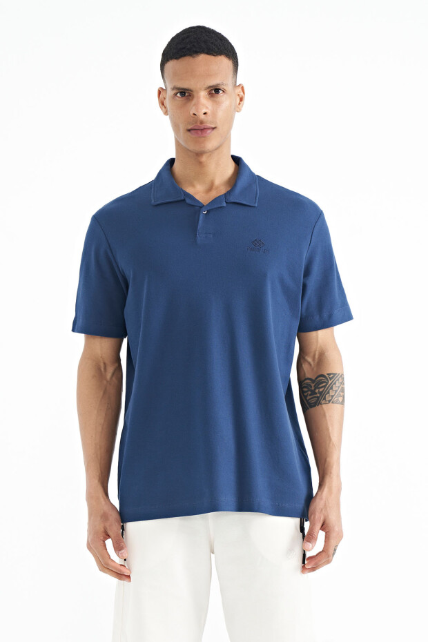 İndigo Polo Yaka Logo Nakışlı Standart Form Erkek T-shirt - 88237