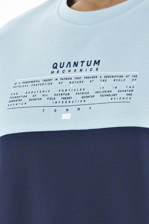 İndigo Renk Geçişli Baskı Detaylı O Yaka Oversize Erkek T-shirt - 88225
