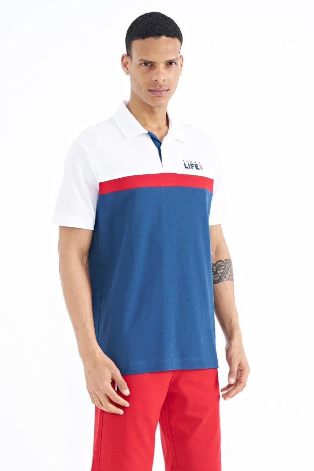 İndigo Renk Geçişli Polo Yaka Standart Kalıp Erkek T-shirt - 88238