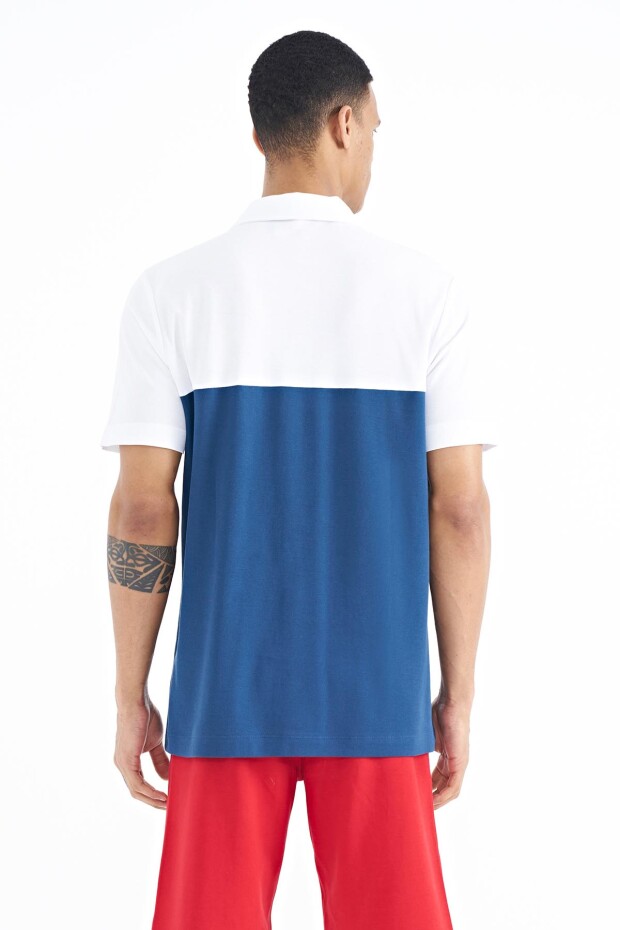 İndigo Renk Geçişli Polo Yaka Standart Kalıp Erkek T-shirt - 88238