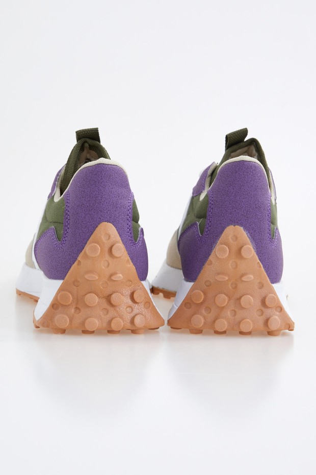Kahve - Fuşya Mantar Topuk Detaylı Bağcıklı Kadın Spor Ayakkabı - 89076