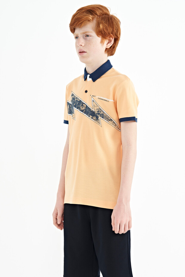 Kavun Içi Baskı Detaylı Standart Kalıp Polo Yaka Erkek Çocuk T-Shirt - 11154