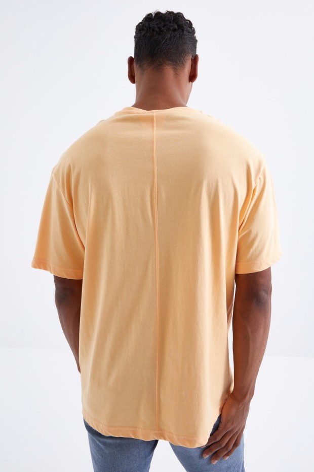 Kavun Içi Büyük Baskılı O Yaka Erkek Oversize T-Shirt - 88095