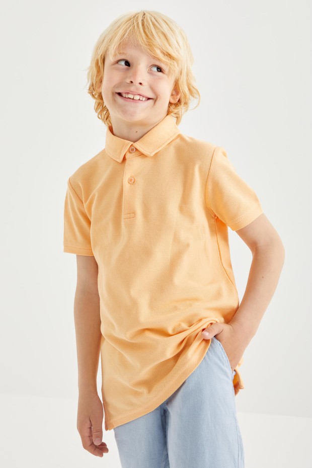 TommyLife - Kavun Içi Klasik Kısa Kollu Polo Yaka Erkek Çocuk T-Shirt - 10962